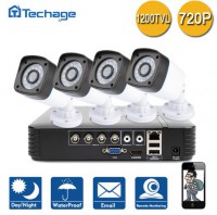 Techage 4CH 720 P 1.0MP AHD DVR System CCTV 1200TVL IR A Prueba de agua Al Aire Libre, Kit Con 4 cámaras
